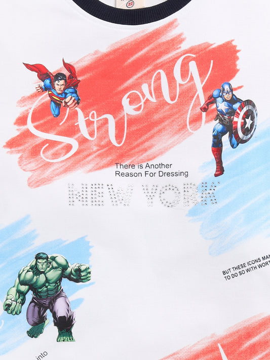 Red Printed T-Shirt Pant Set for Boys by Uno Kids