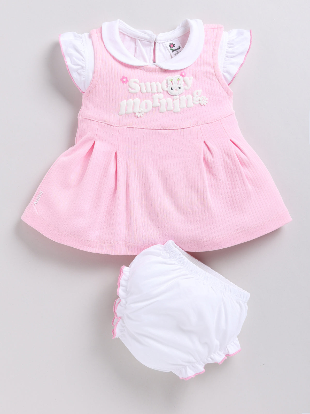 Pink Printed Frock Panty Set for Girls by Annie
