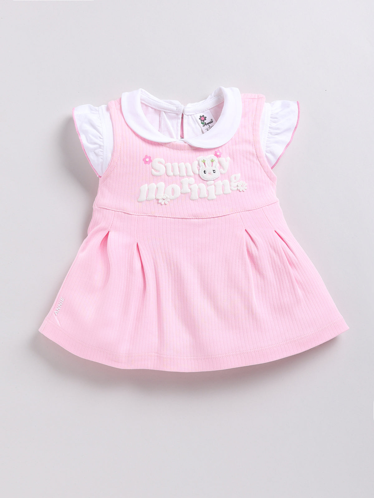 Pink Printed Frock Panty Set for Girls by Annie