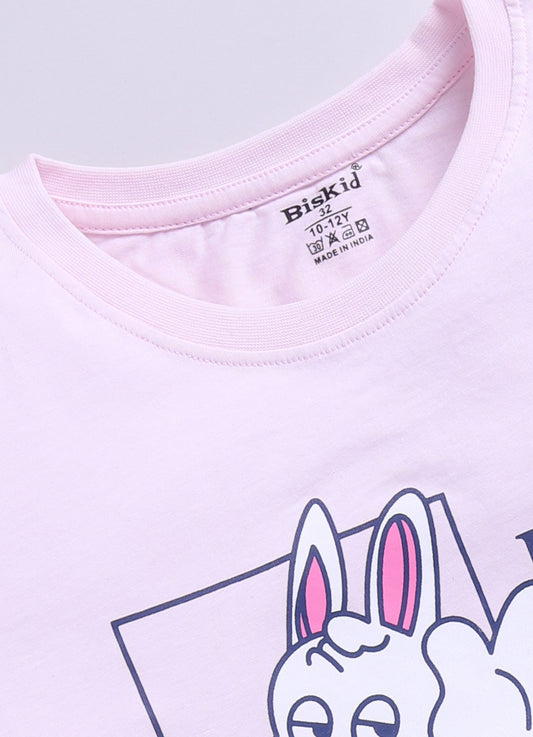 Pink Printed Lounge Wear for Girls by Biskid