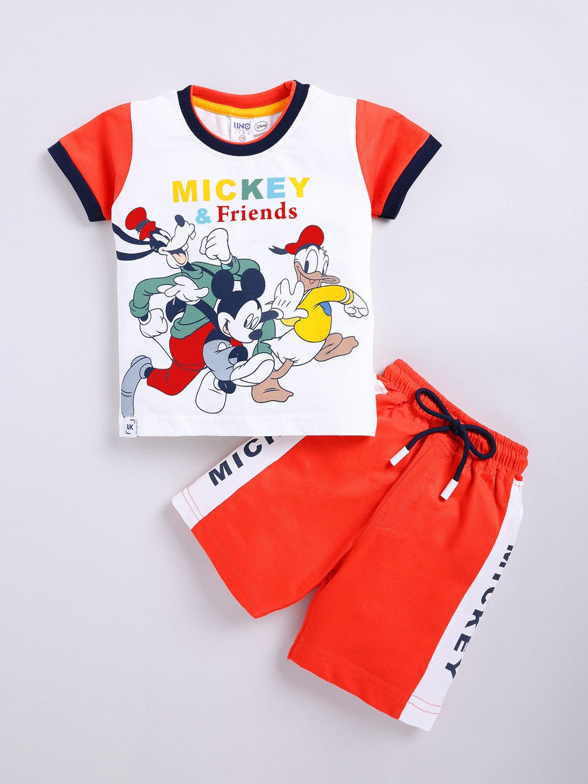 Orange Micky Printed T-Shirt Pant Set for Boys by Uno Kids
