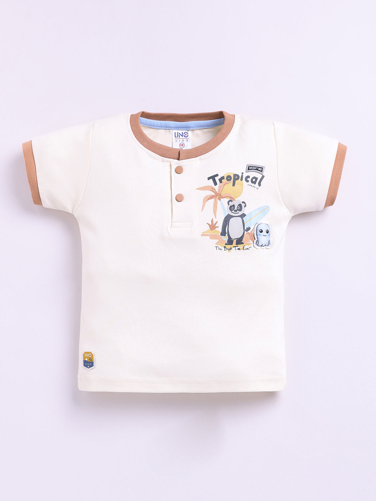 Brown Printed T-Shirt Pant Set for Boys by Uno Kids