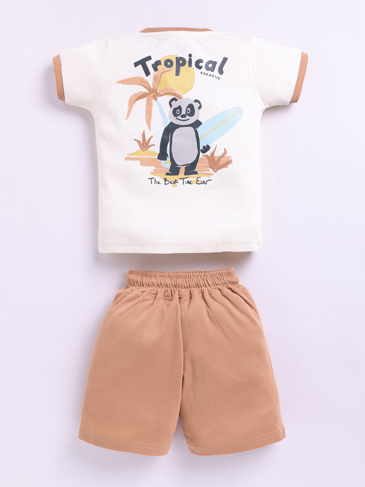 Brown Printed T-Shirt Pant Set for Boys by Uno Kids