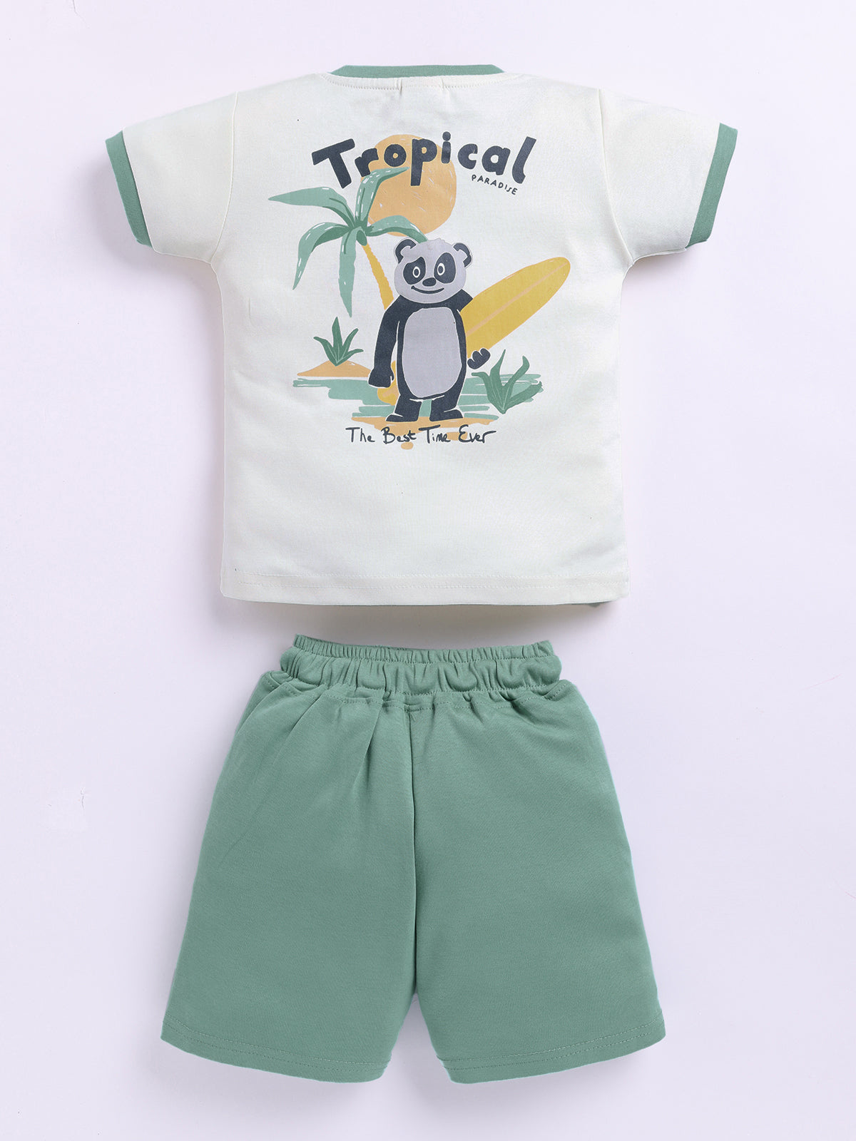 Green Printed T-Shirt Pant Set for Boys by Uno Kids