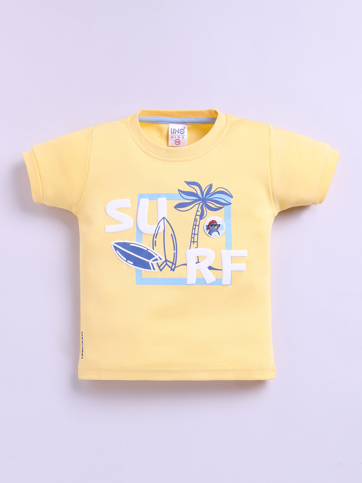 Yellow Printed T-Shirt Pant Set for Boys by Uno Kids