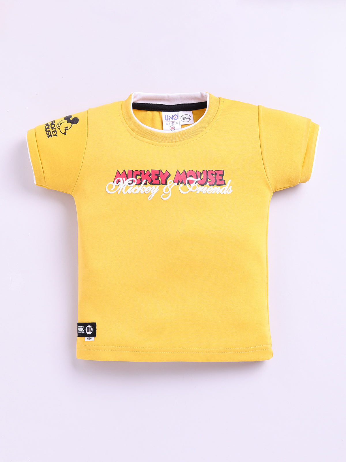 Yellow Micky Printed T-Shirt Pant Set for Boys by Uno Kids