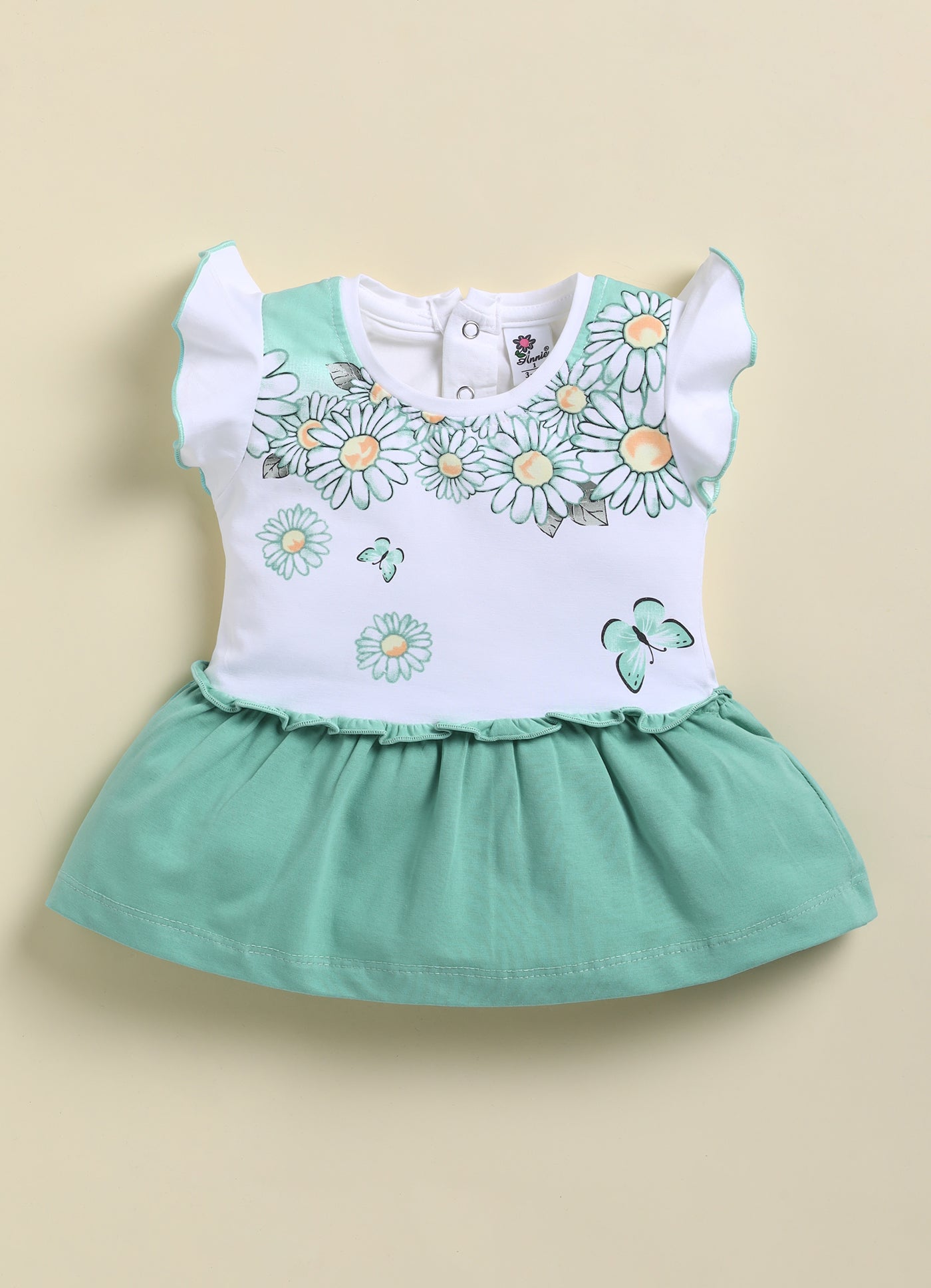 Aqua Blue Foral Printed Frock Panty Set for Girls by Annie
