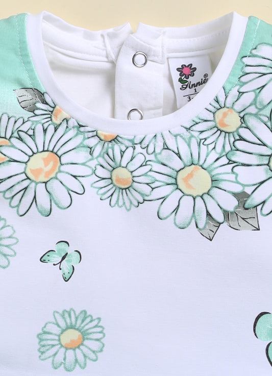 Aqua Blue Foral Printed Frock Panty Set for Girls by Annie