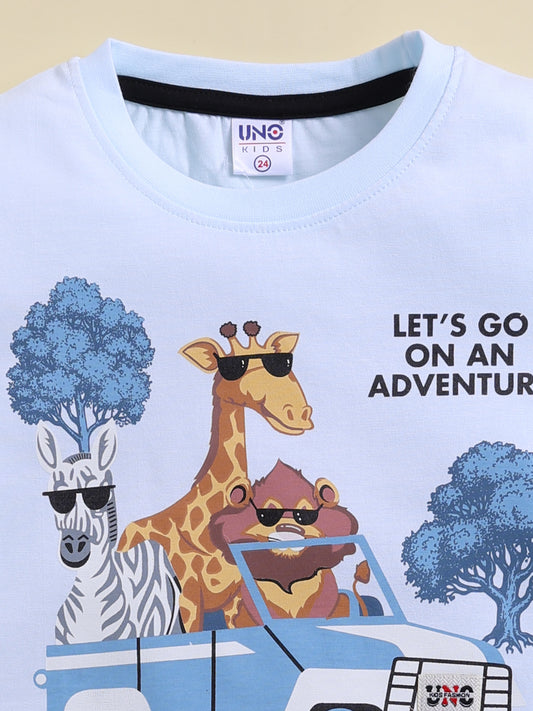 Blue Printed T-Shirt Pant Set for Boys by Uno Kids