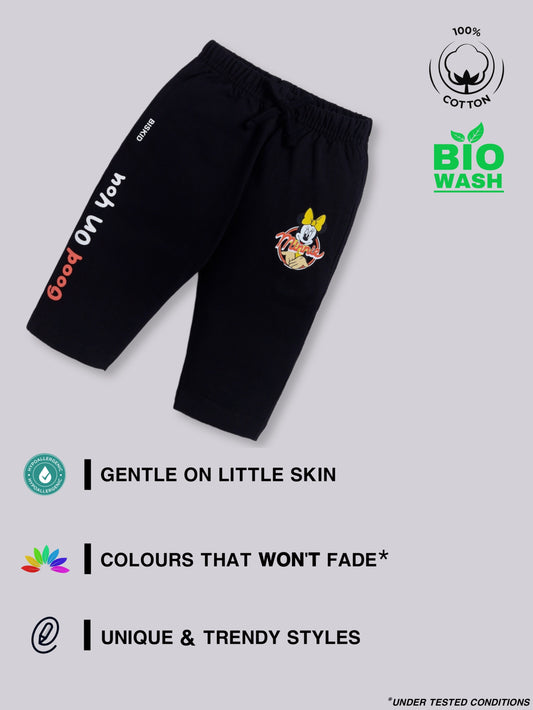 Black & Orange Micky & Donald Duck Solid Capri for Girls by Biskid