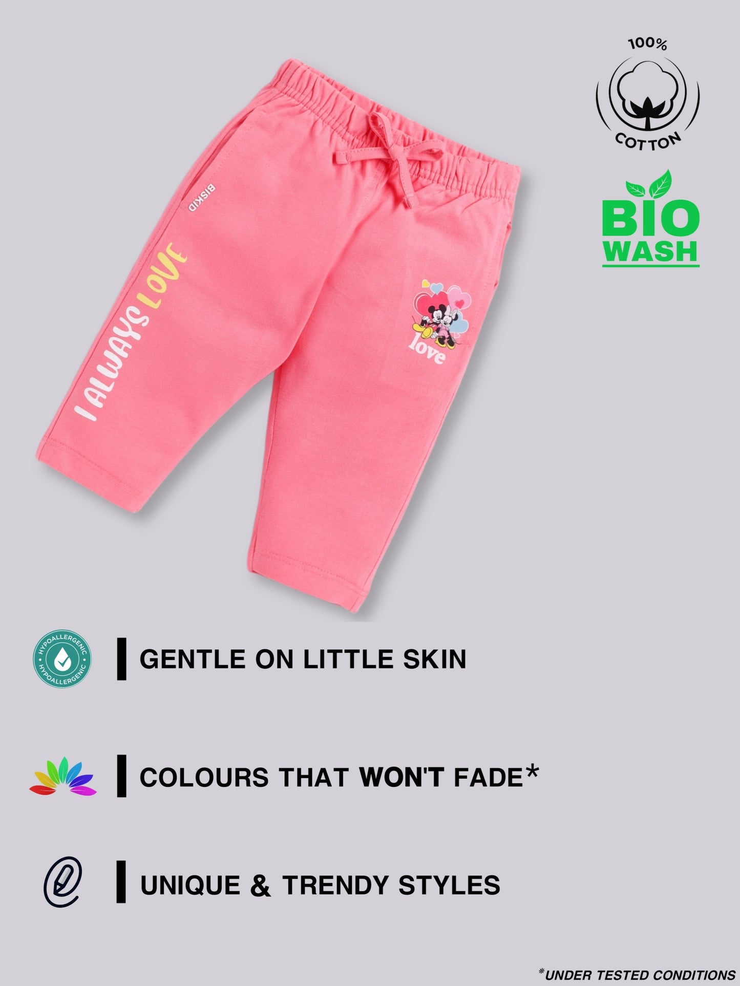 Pink & Sky Micky Solid Capri for Girls by Biskid