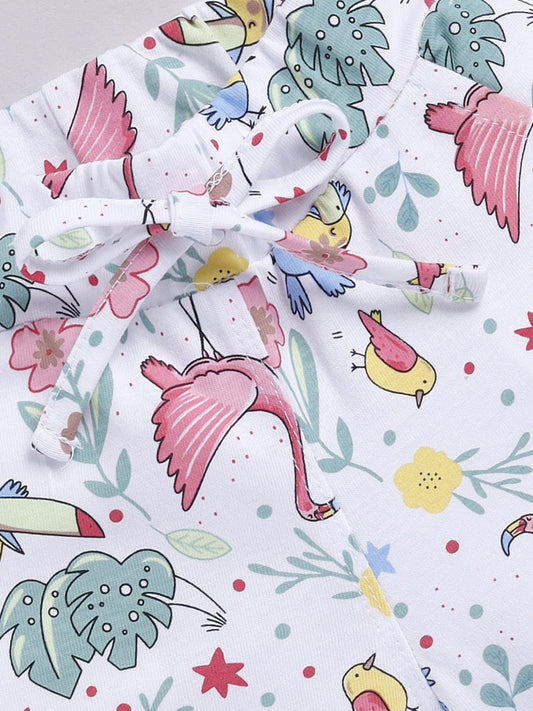White-Pink Flamingo Printed Shorts for Girls by Biskid