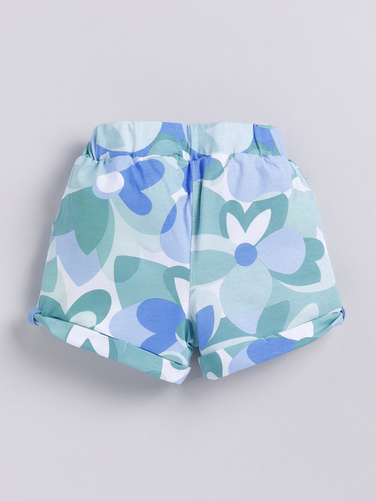 White-Blue Foral Printed Shorts for Girls by Biskid