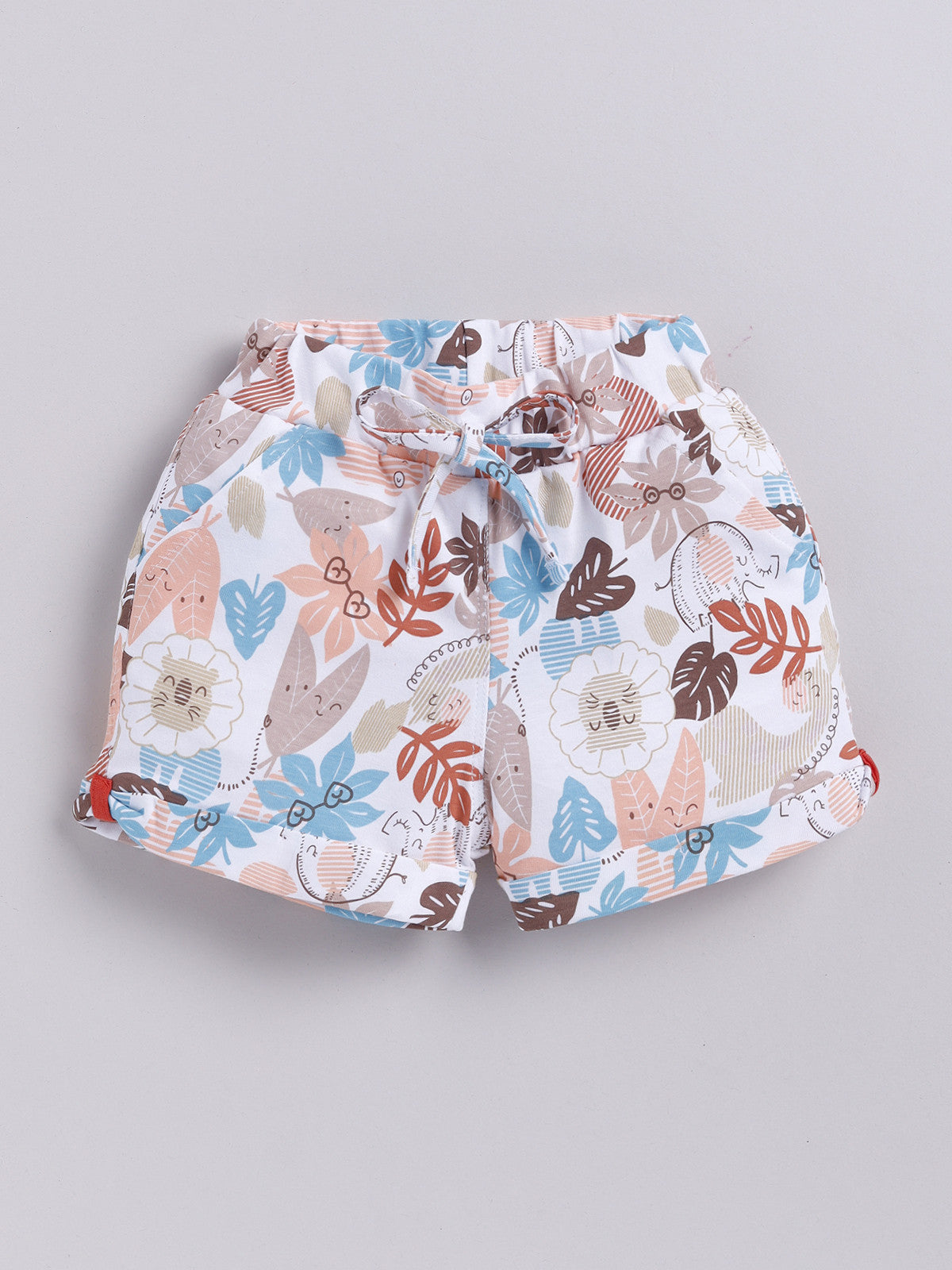 White-Brown Leaf Printed Shorts for Girls by Biskid