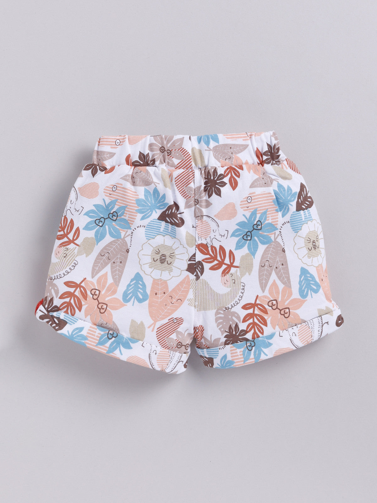 White-Brown Leaf Printed Shorts for Girls by Biskid