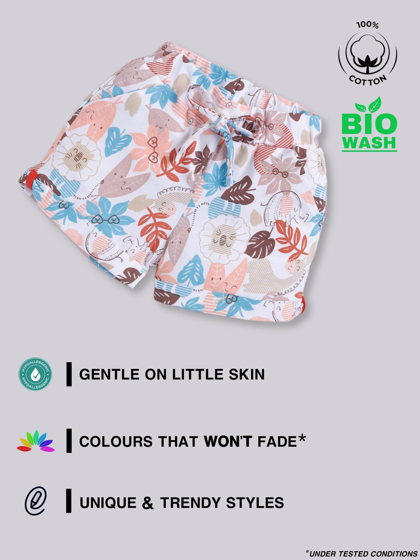 White-Brown Leaf Printed Shorts for Girls by Biskid
