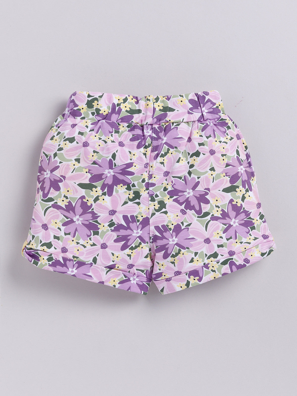 White-Purple Foral Printed Shorts for Girls by Biskid