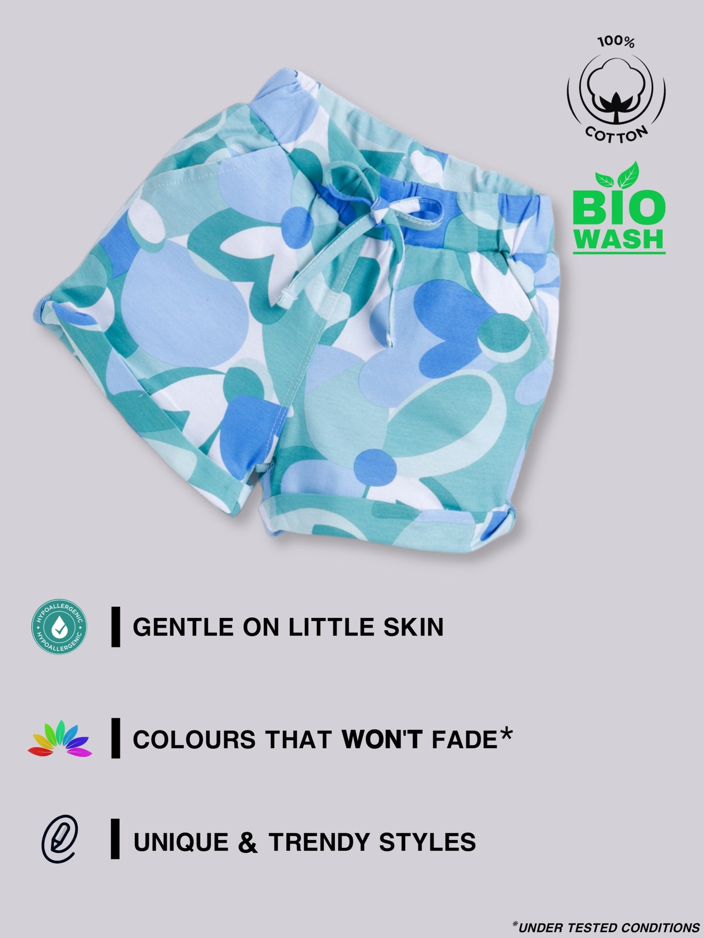 White Blue & White Orange Multi Colour Foral Printed Shorts for Girls by Biskid