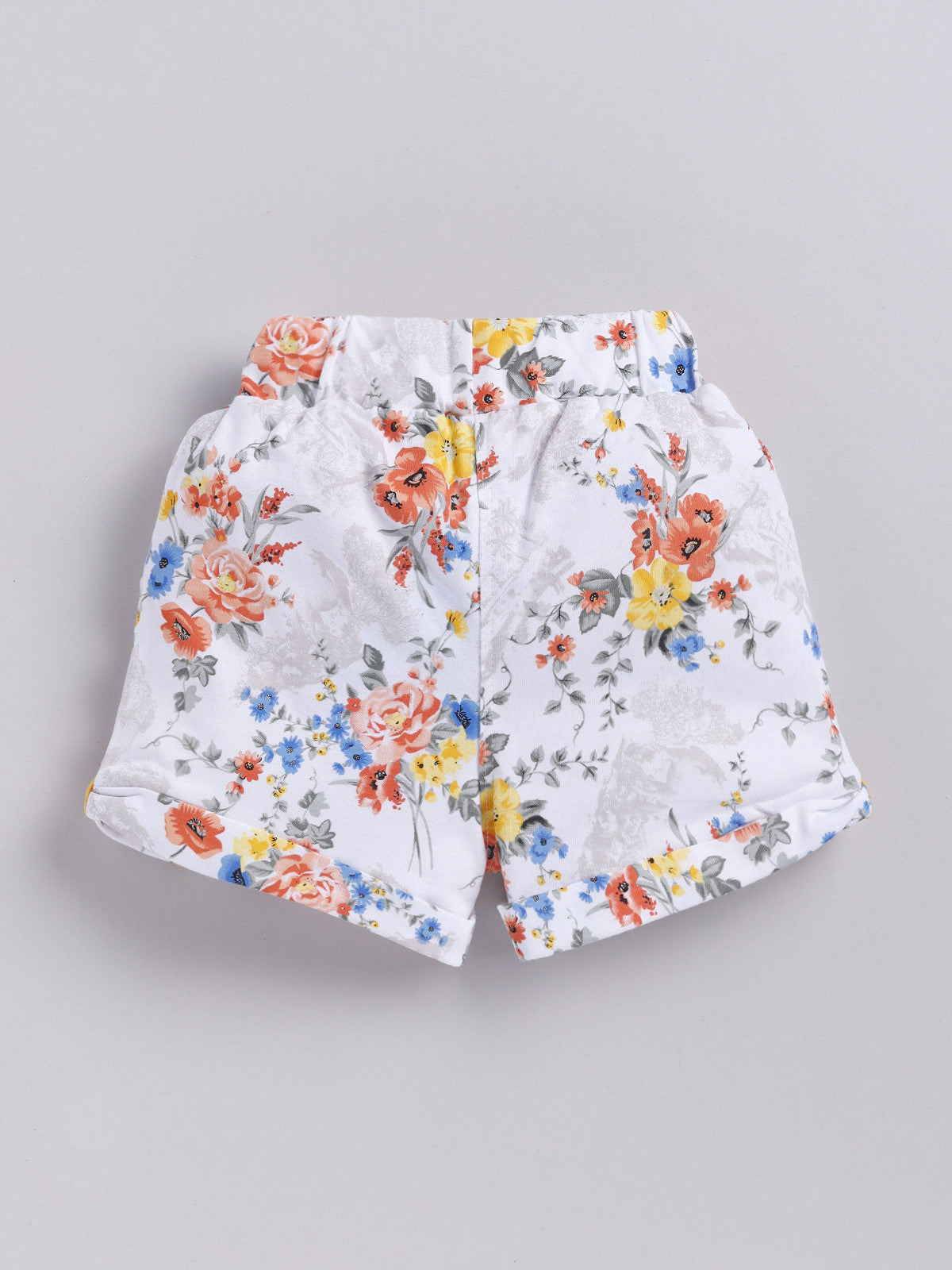 White Blue & White Orange Multi Colour Foral Printed Shorts for Girls by Biskid