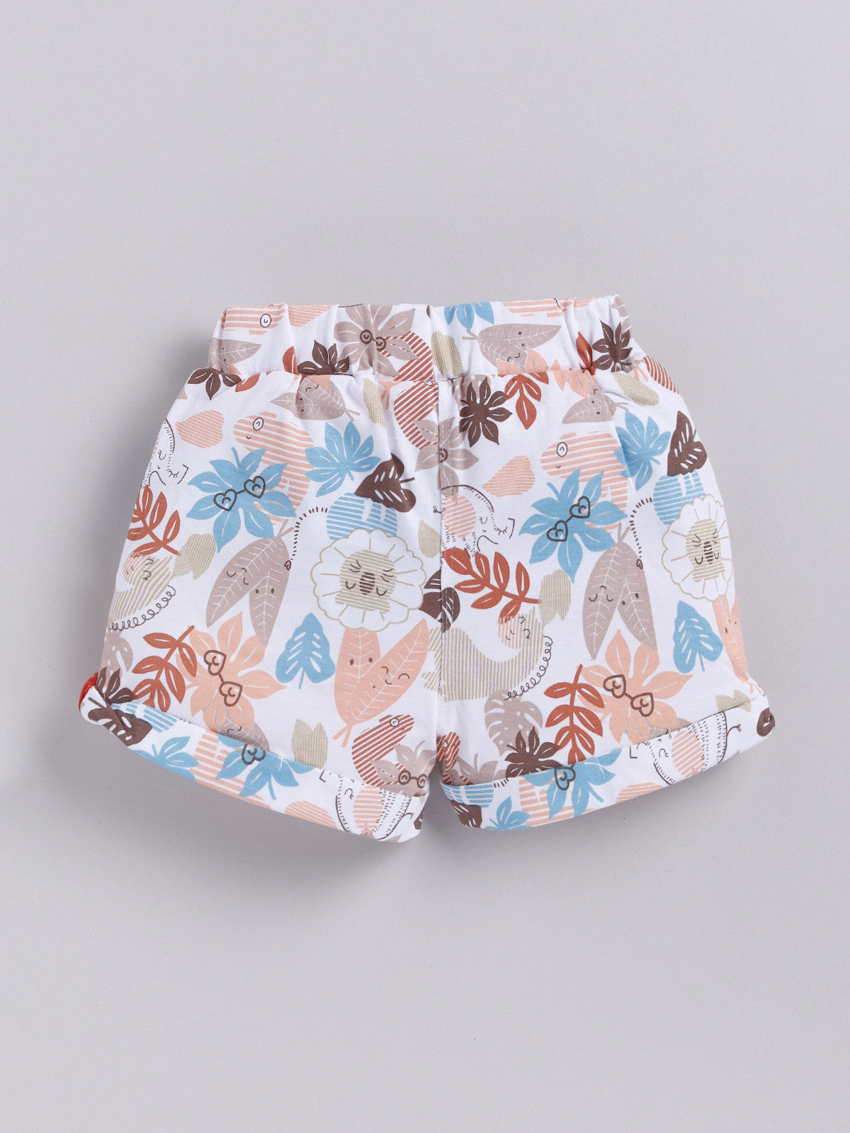 White Purple & White Brown Foral & Leaf Printed Shorts for Girls by Biskid