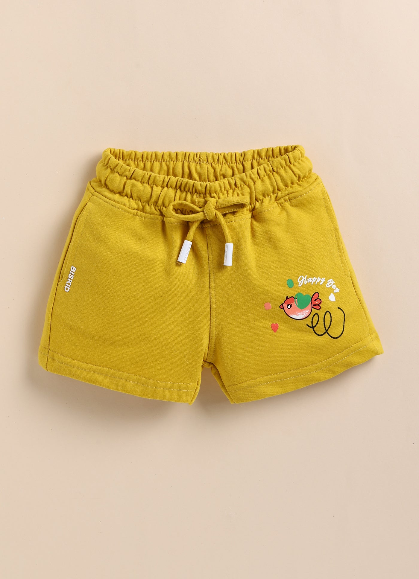 Yellow Solid Shorts for Girls by Biskid