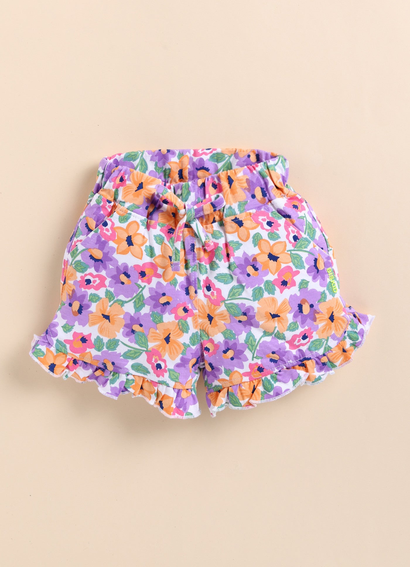 Purple Foral Printed Shorts for Girls by Biskid