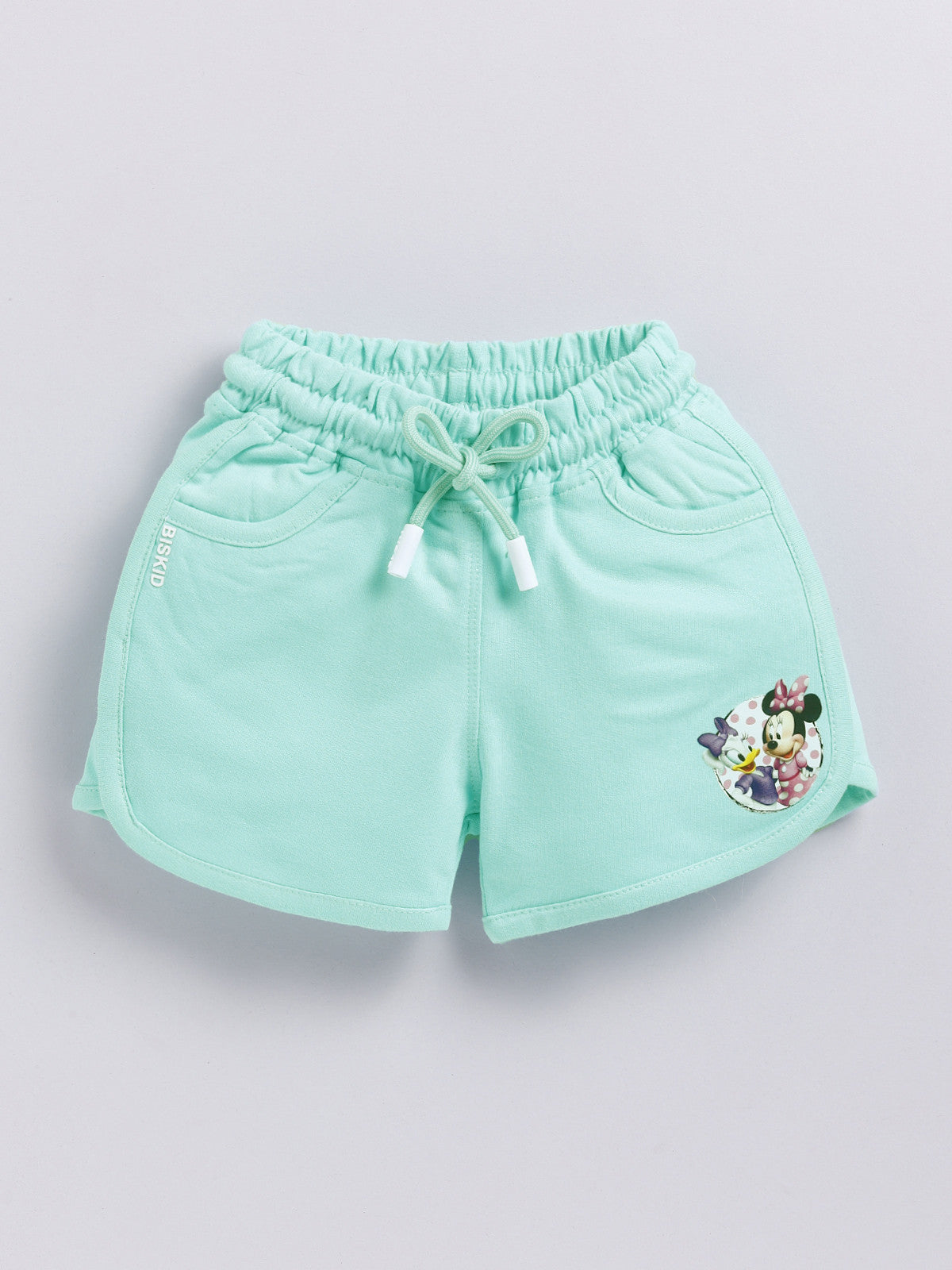 Sea Green Micky Solid Shorts for Girls by Biskid