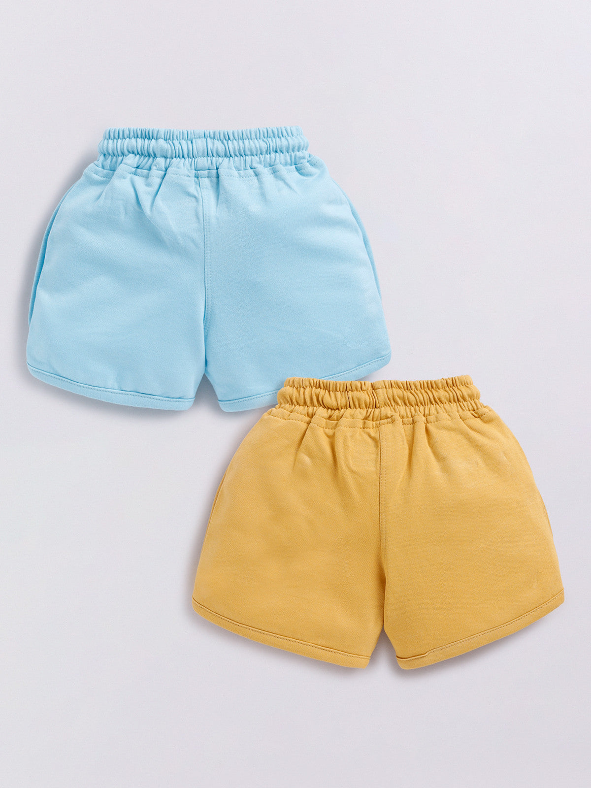 Sky Blue & Gold Micky Solid Shorts for Girls by Biskid