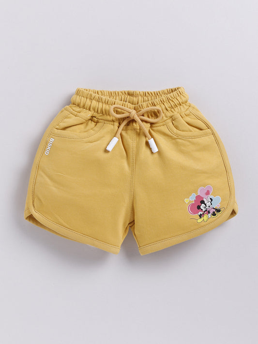 Sky Blue & Gold Micky Solid Shorts for Girls by Biskid