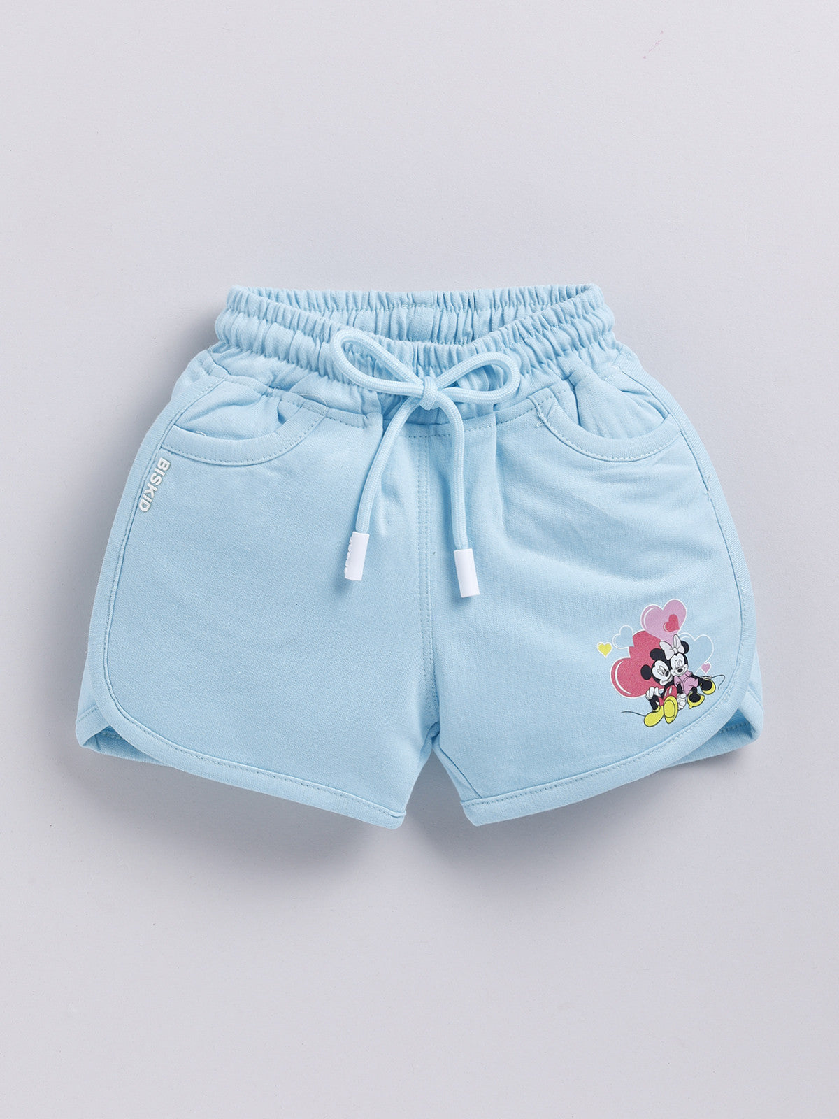 Sky Blue Micky Solid Shorts for Girls by Biskid