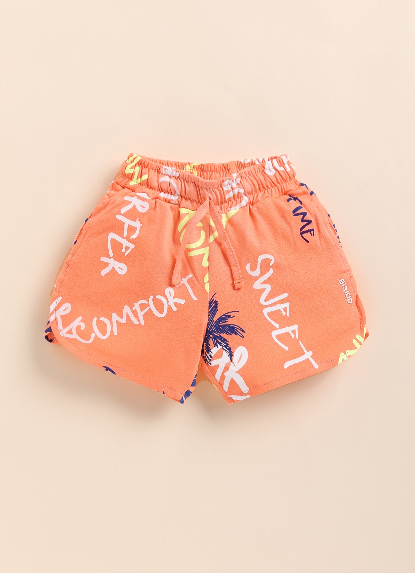 Orange Printed Shorts for Girls by Biskid