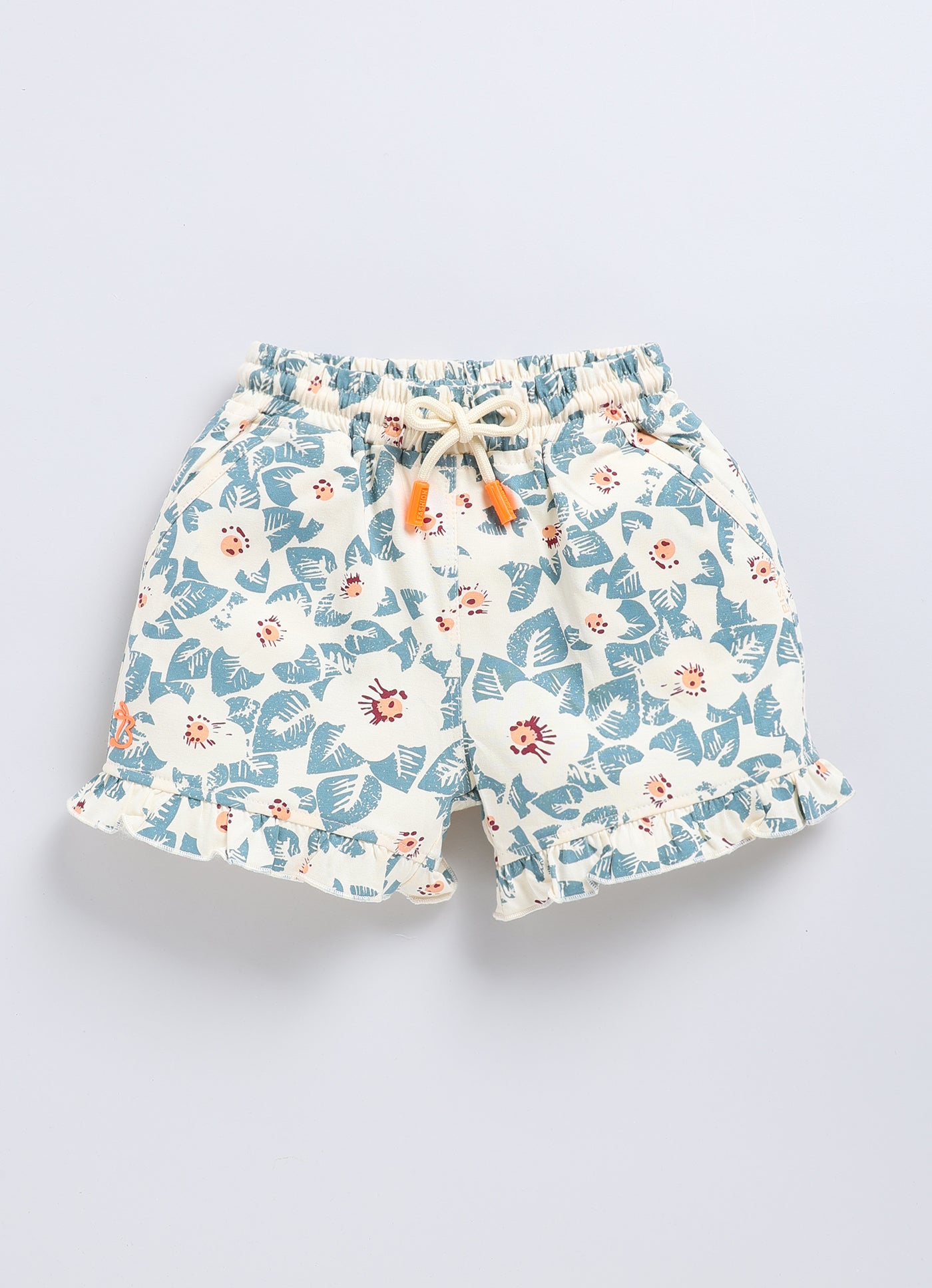 Beige&Blue Foral Printed Shorts for Girls by Biskid