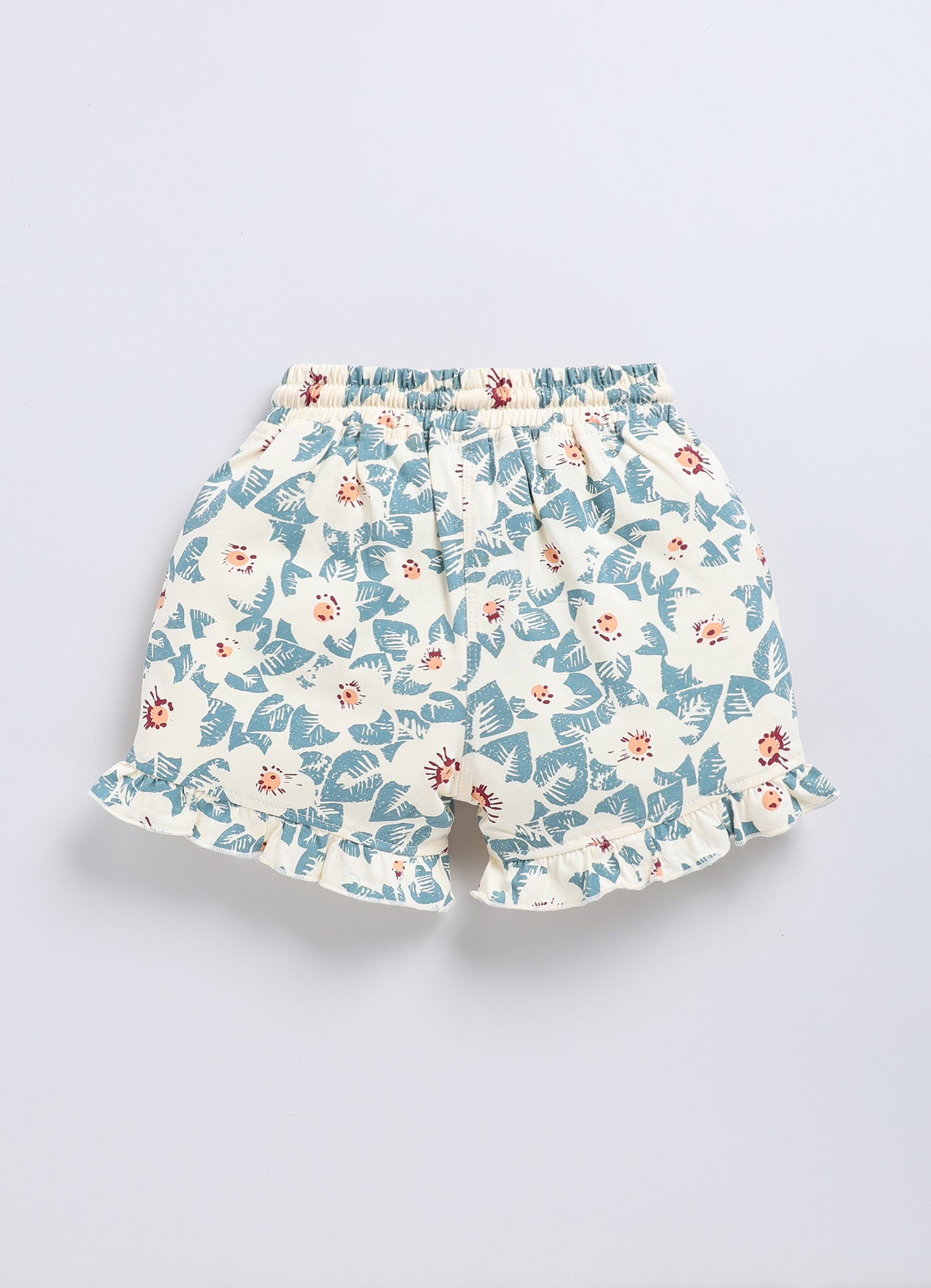 Beige&Blue Foral Printed Shorts for Girls by Biskid