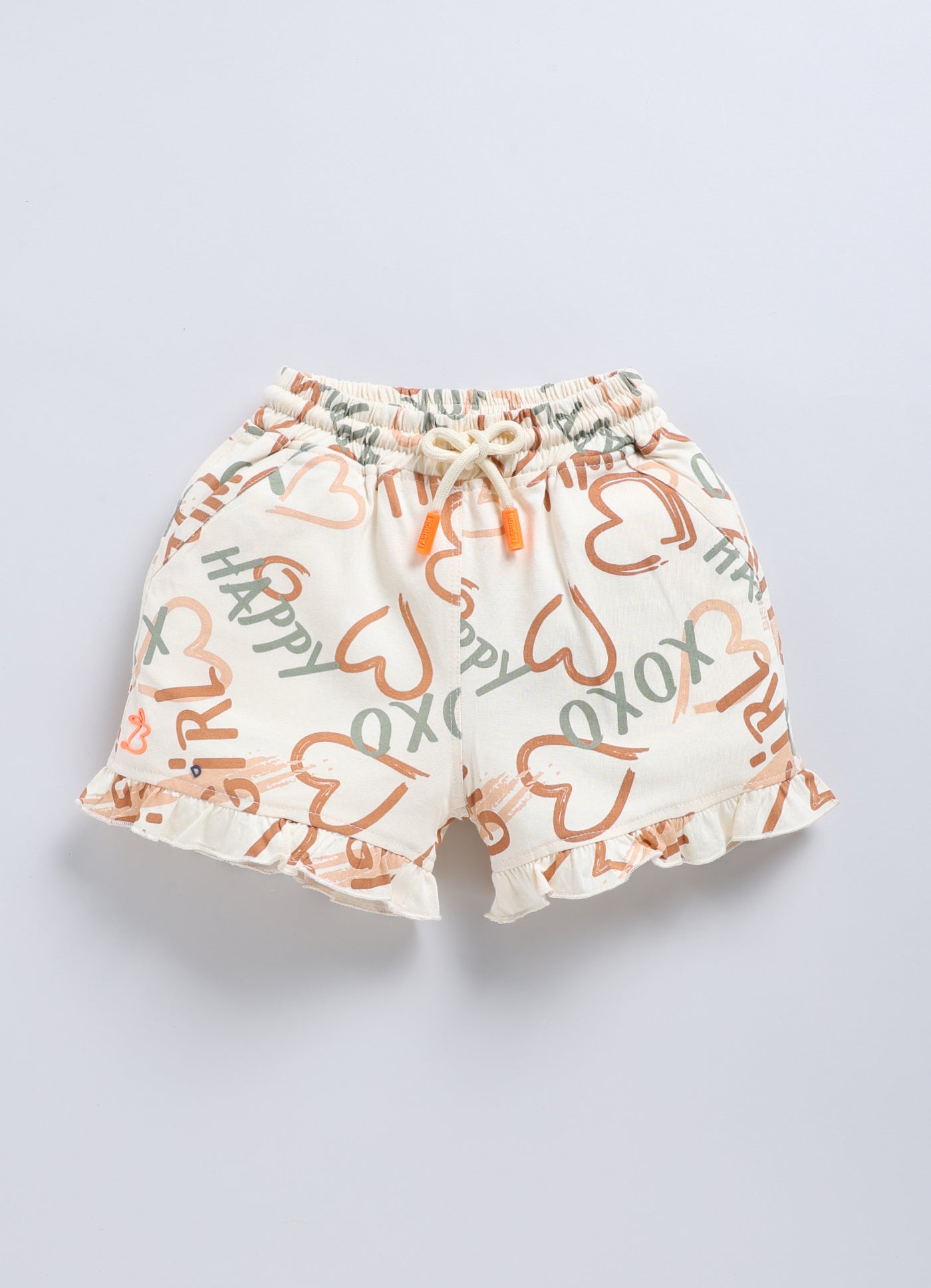 Beige&Brown Love Shape Printed Shorts for Girls by Biskid