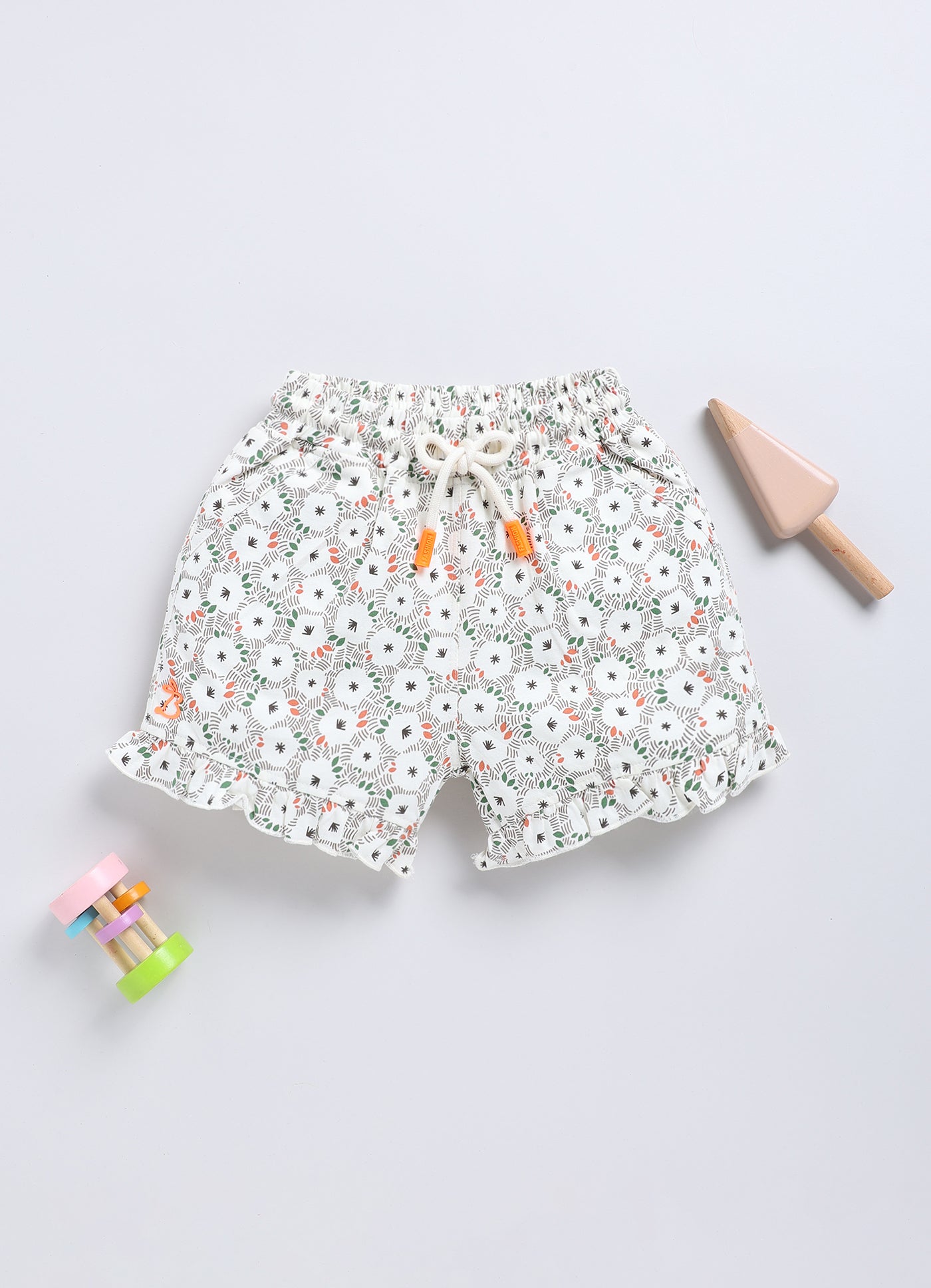 Beige&Blue Foral Printed Shorts for Girls by Biskid