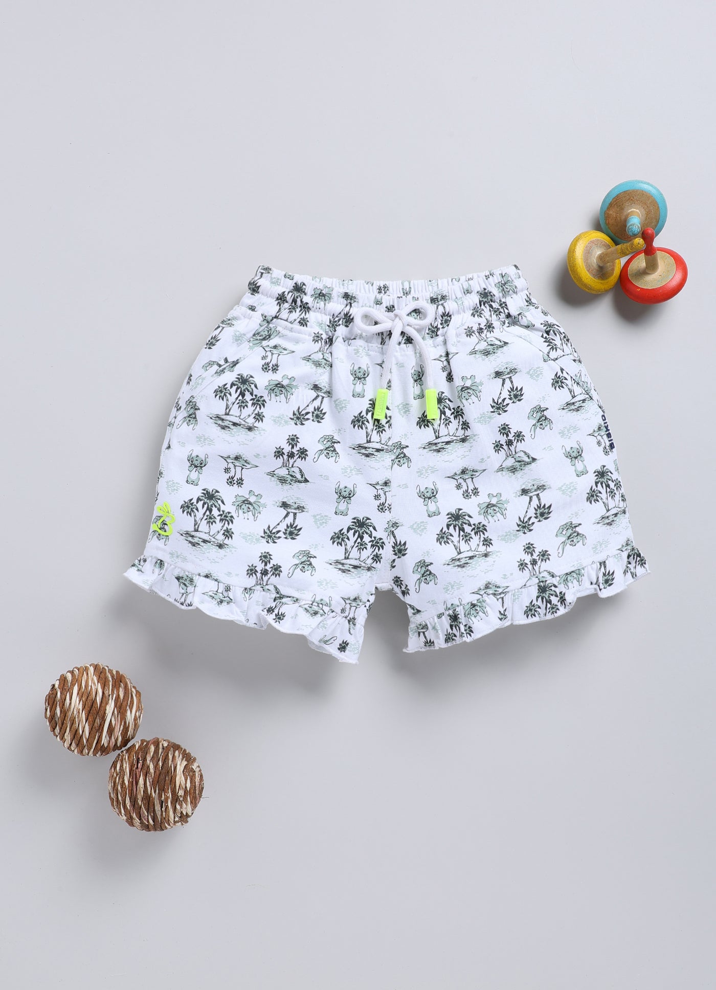 Beige&Blue Foral Printed Shorts for Girls by Biskid