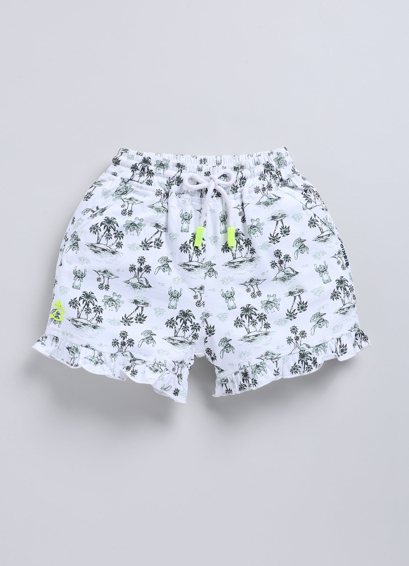 White&Black Foral Printed Shorts for Girls by Biskid