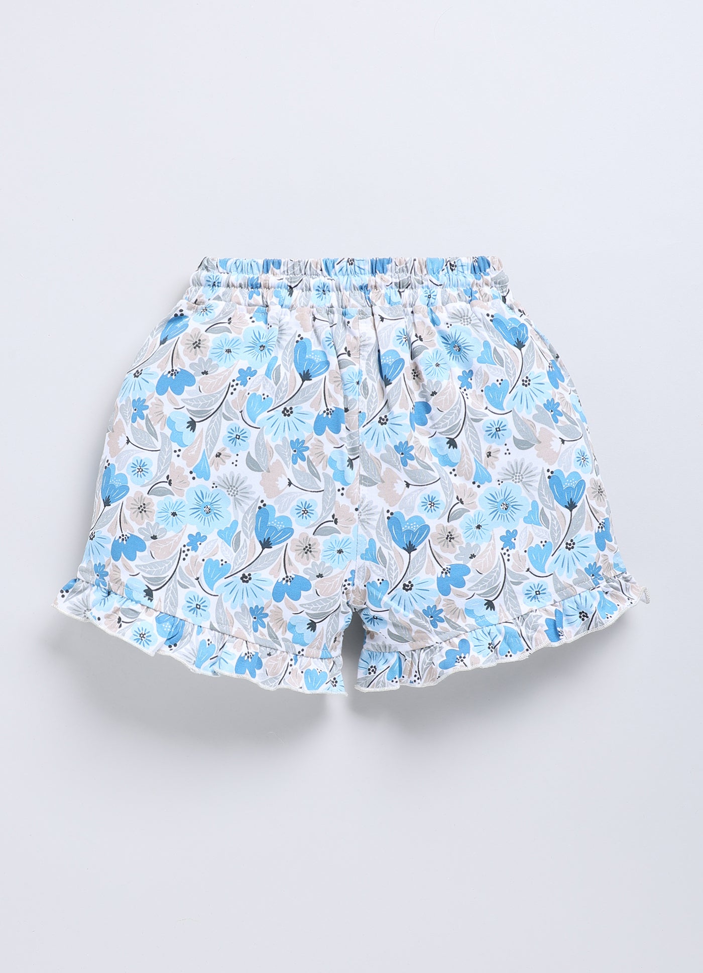 White&Blue Foral Printed Shorts for Girls by Biskid