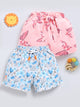 White Blue & Peach Printed Shorts for Girls by Biskid