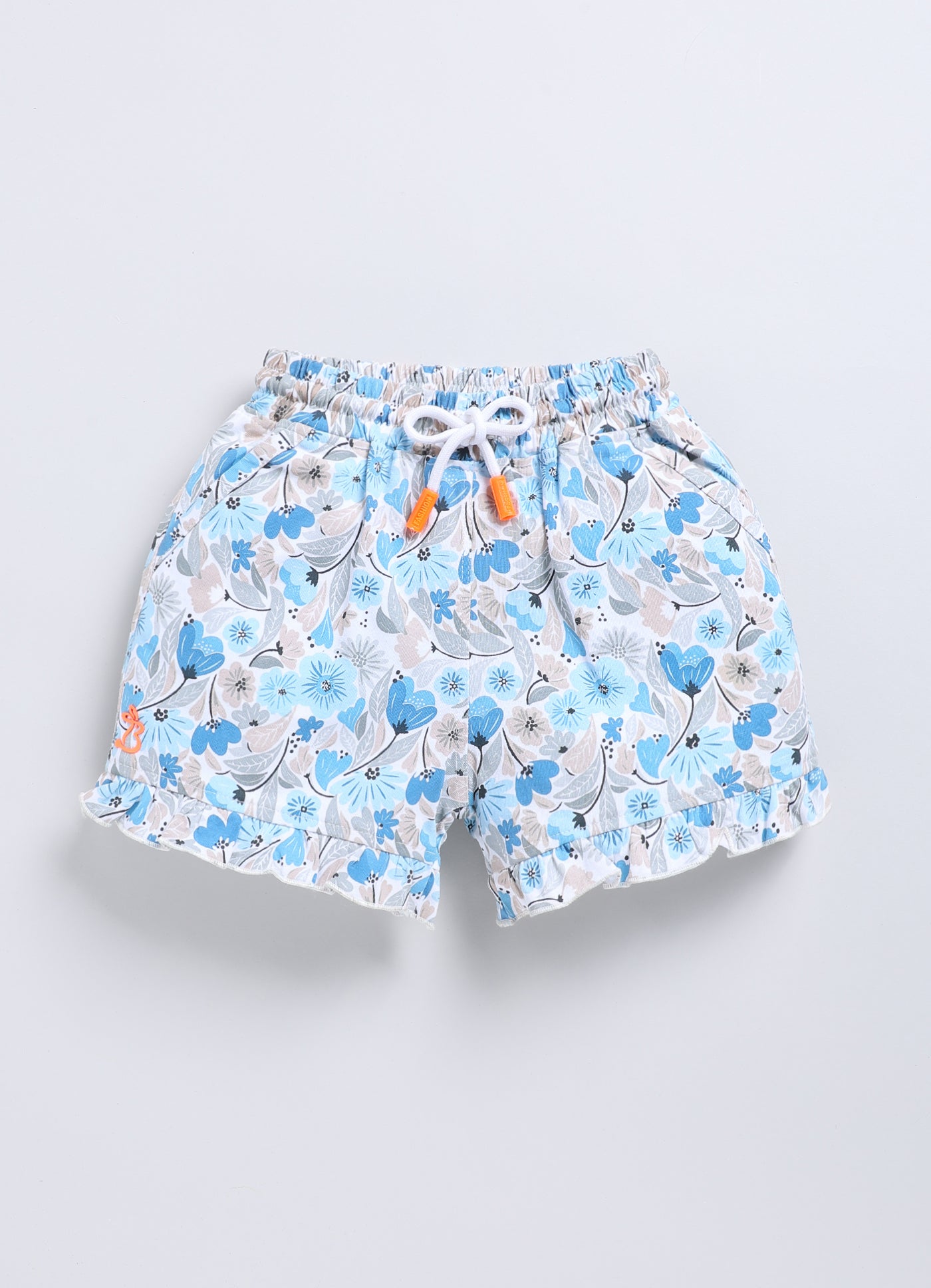 White Blue & Peach Printed Shorts for Girls by Biskid