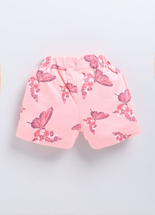 White Blue & Peach Printed Shorts for Girls by Biskid