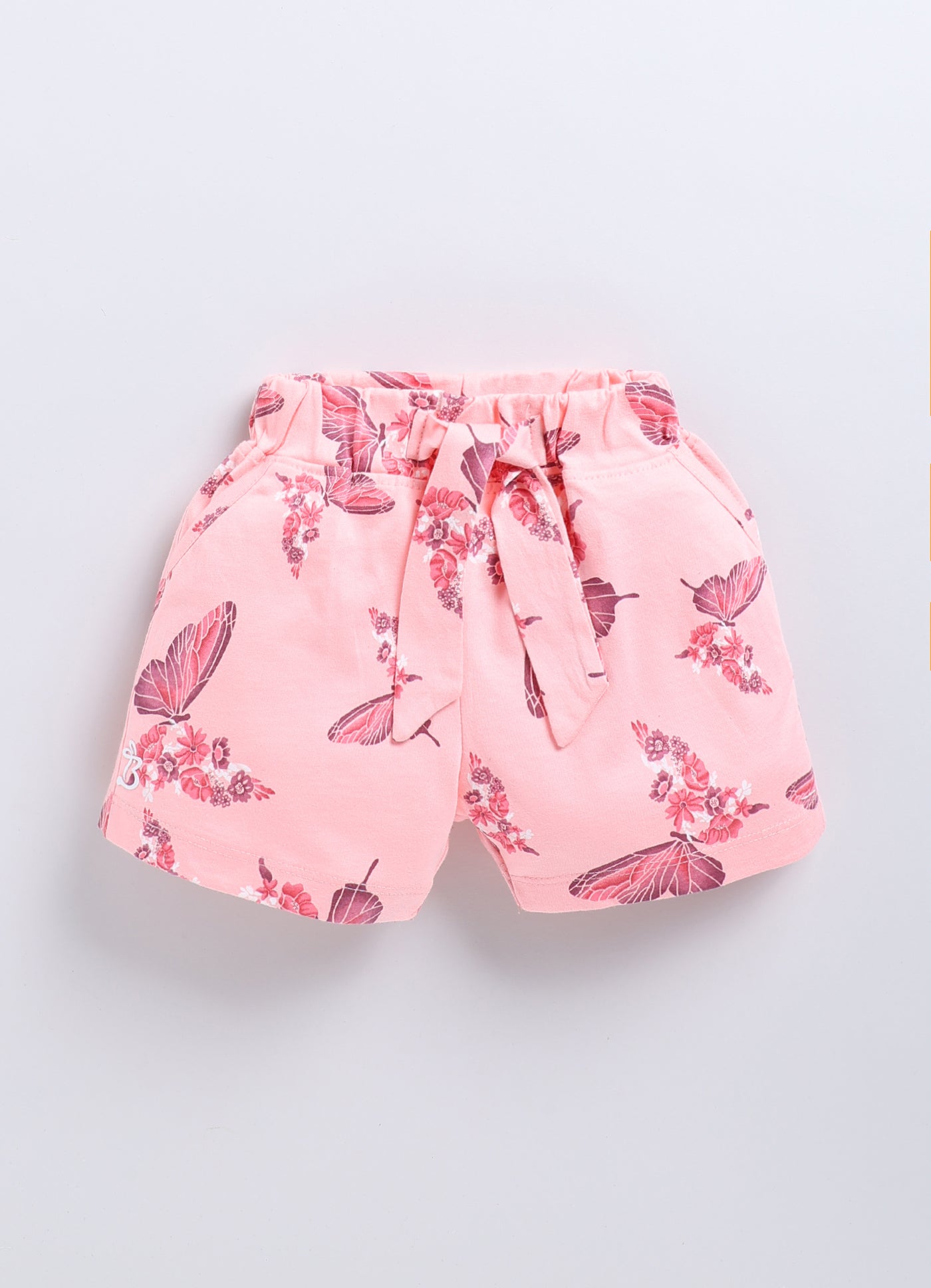 White Blue & Peach Printed Shorts for Girls by Biskid