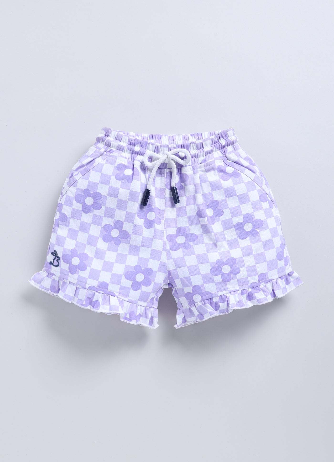 White&Lavender Foral Checks Shorts for Girls by Biskid