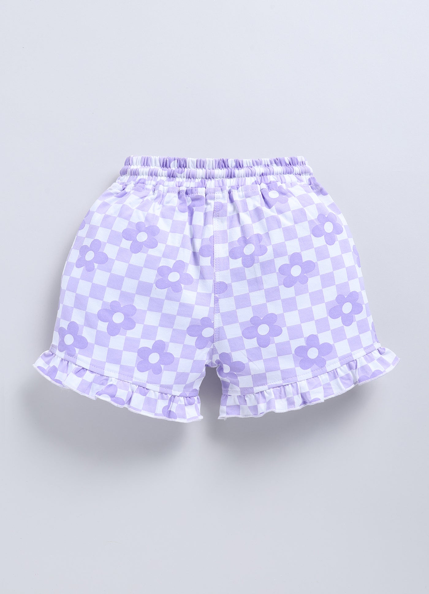 White&Lavender Foral Checks Shorts for Girls by Biskid