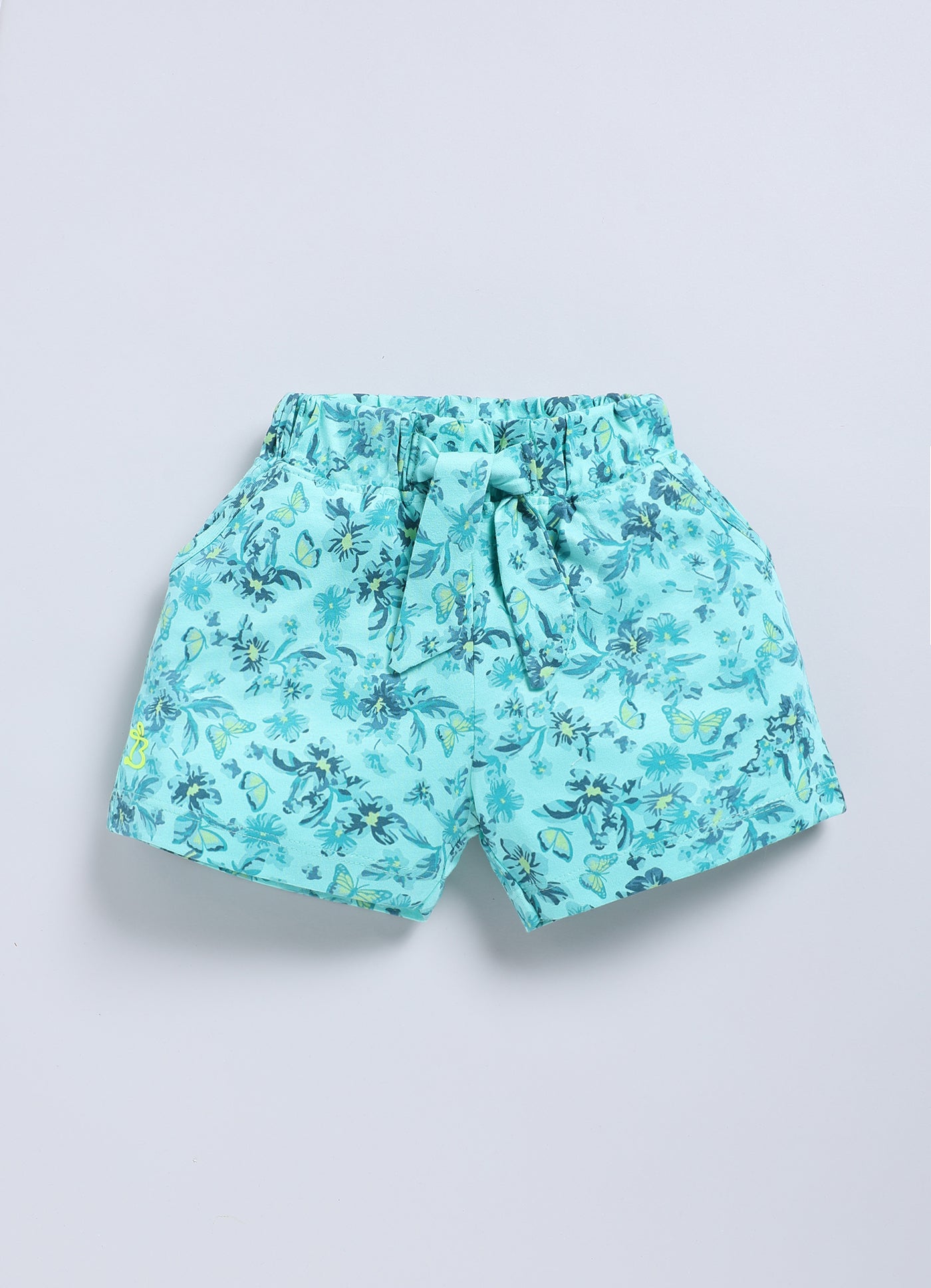 White Lavender & Sea Green Printed Shorts for Girls by Biskid