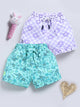 White Lavender & Sea Green Printed Shorts for Girls by Biskid