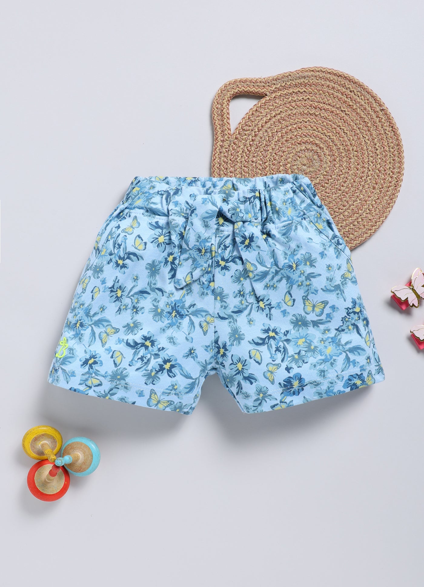 Blue Butterfly Printed Shorts for Girls by Biskid