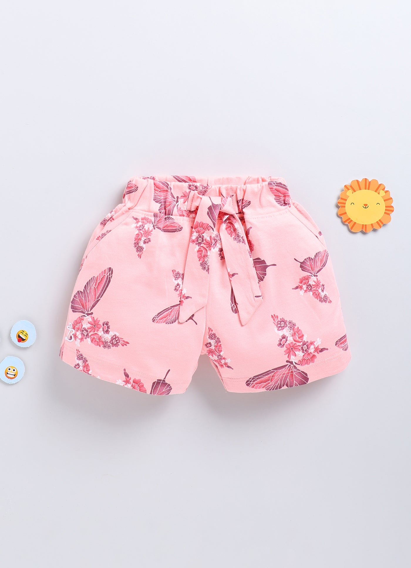 Peach Butterfly Printed Shorts for Girls by Biskid