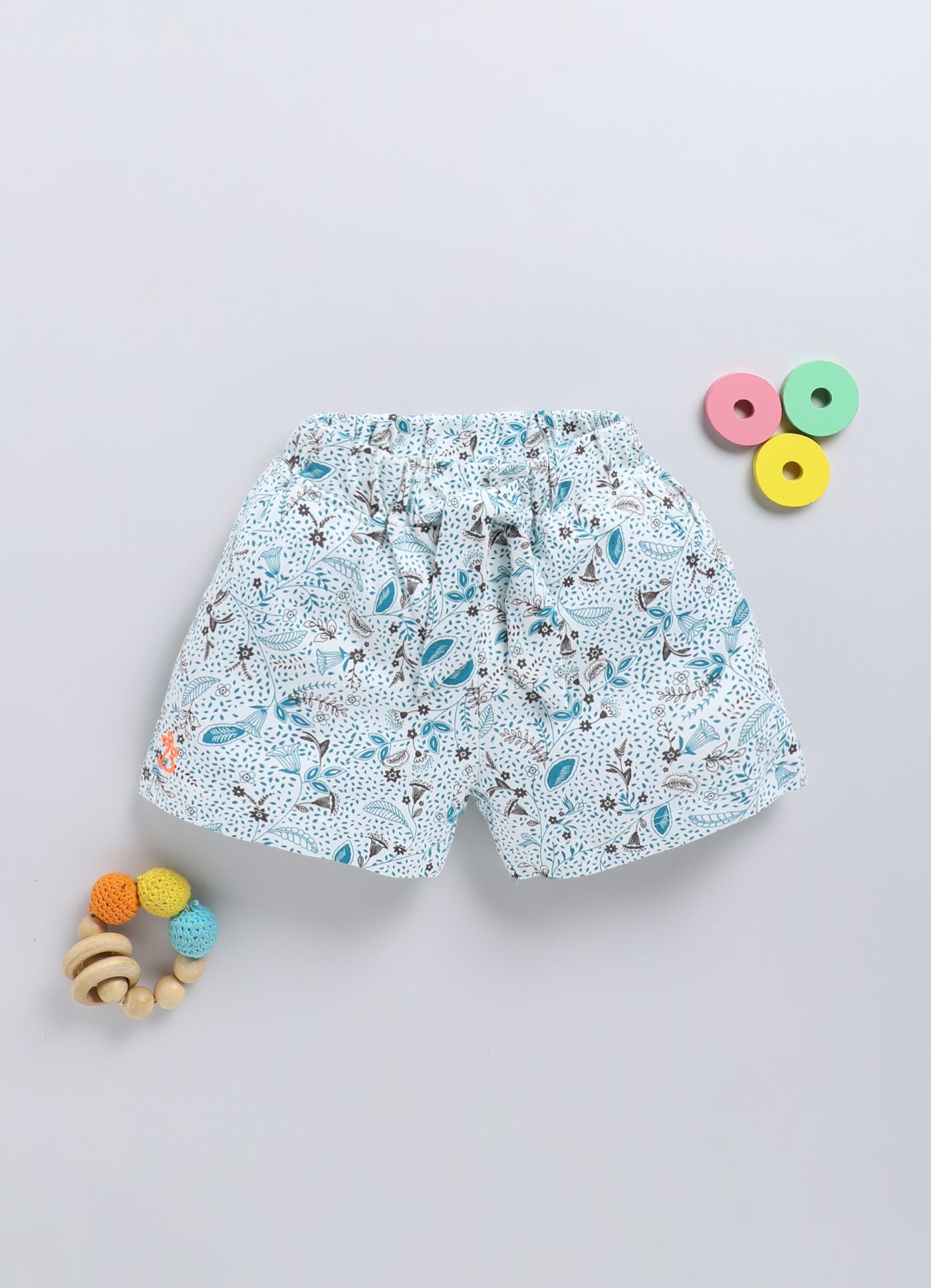 White&Blue Printed Shorts for Girls by Biskid
