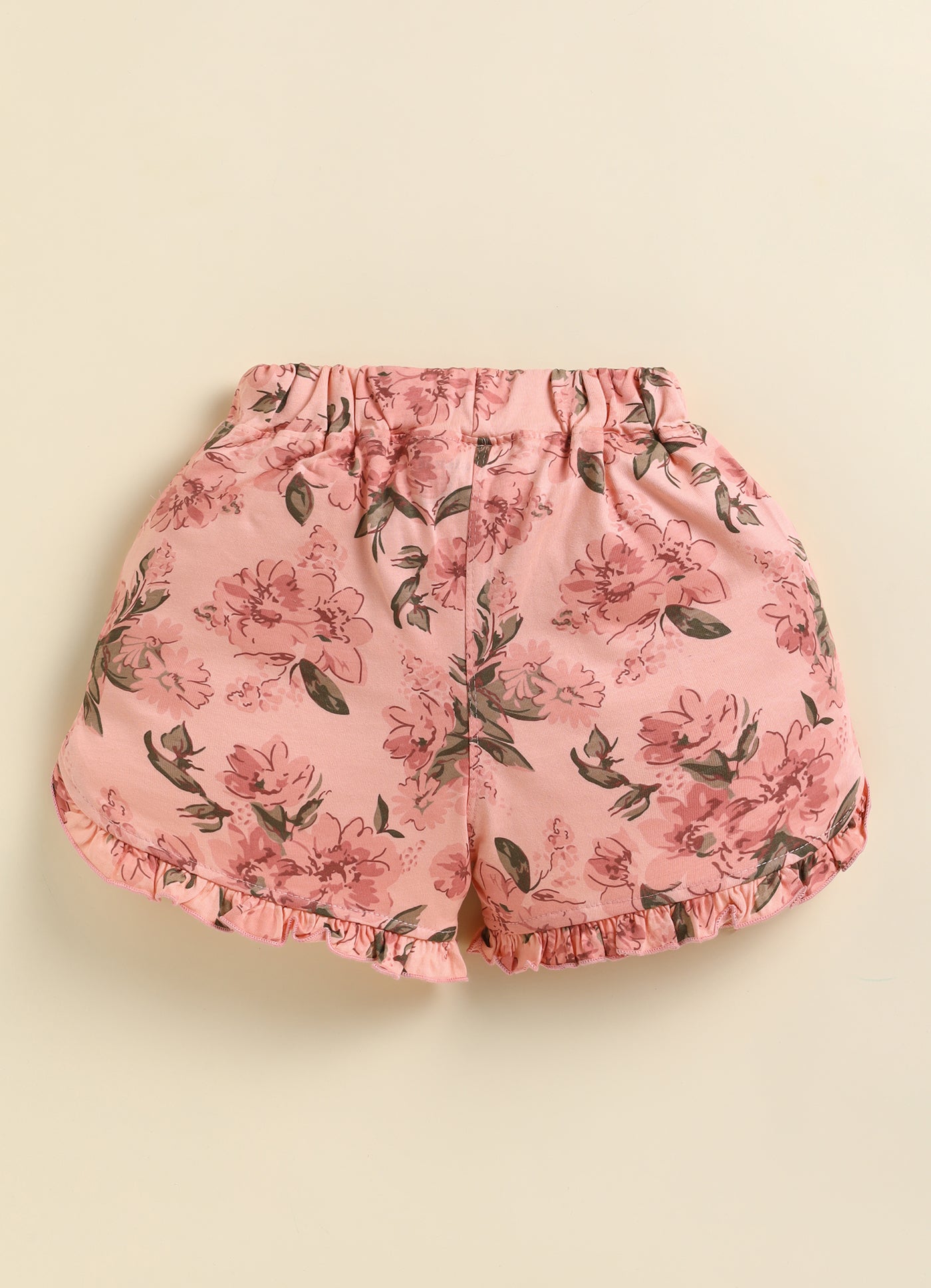 Peach Foral Printed Shorts for Girls by Biskid